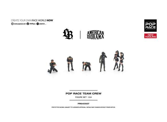Pre-Order – POP RACE Team Crew (6 Figures), black 1:64 Pop Race Model (PR640567) – ETA. June 2027