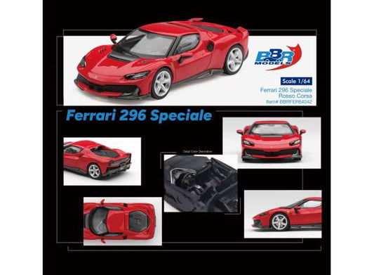 Pre-Order – 2024 Ferrari 296 Speciale, Rosso Corsa 1:64 BBR Model (BBRFER64042) – ETA. April 2027