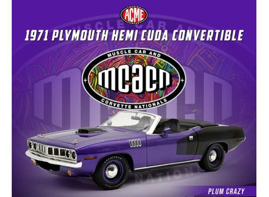 Pre-Order – 1971 Plymouth Hemi Cuda Convertible, plum crazy 1:18 Acme Diecast Model (ACME1806141) – ETA. March 2027