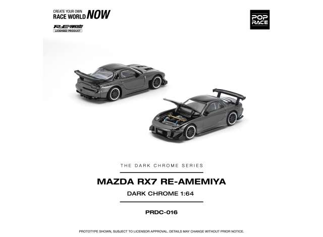 Pre-Order – Mazda RX-7 RE-Amemiya, dark chrome 1:64 Pop Race Model (PRDC016) – ETA. June 2027