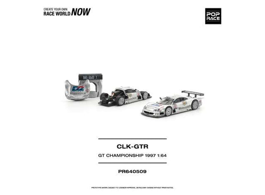 Pre-Order – 1997 Mercedes Benz AMG CLK GTR FIA GT Championship, silver 1:64 Pop Race Model (PR640509) – ETA. June 2027