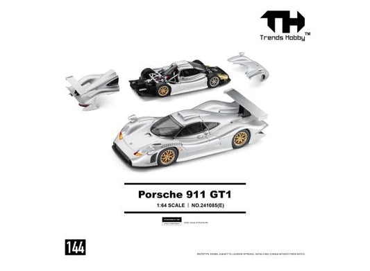 Pre-Order – 1998 Porsche 911 GT1, silver 1:64 Trends Hobby Model (TH241085E) – ETA. January 2027