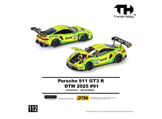 Pre-Order – 2025 Porsche 911 GT3 R DTM #91, yellow/green 1:64 Trends Hobby Model (TH241084F) – ETA. January 2027