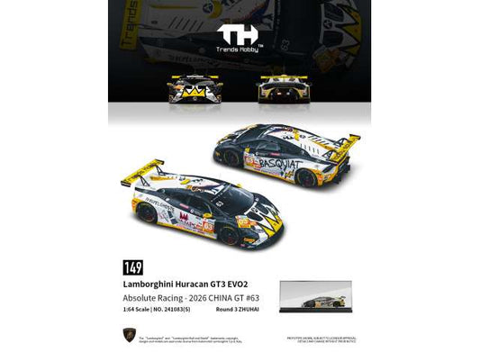 Pre-Order – 2026 Lamborghini Huracan GT3 Evo2 China GT(Zhuhai)#63, various 1:64 Trends Hobby Model (TH241083S) – ETA. January 2027