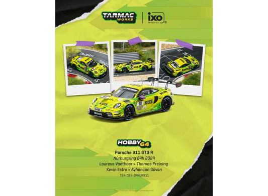 Pre-Order – 2024 Porsche 911 (992) GT3 R #911 Laurens Vanthoor Nurburgring 24h., yellow/green 1:64 Tarmac Works Model (TC-T64-084-24NUR911) – ETA. April 2027