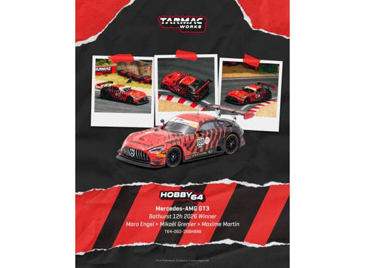 Pre-Order – 2026 Mercedes Benz AMG GT GT3 #888 Maro Engel Bathurst 12h., red/black 1:64 Tarmac Works Model (TC-T64-062-26BH888) – ETA. April 2027