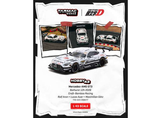 Pre-Order – 2026 Mercedes Benz AMG GT GT3 #77 Ralf Aron Craft Bamboo Racing Bathurst 12h., white/black 1:43 Tarmac Works Model (TC-T43-023-26BH77) – ETA. April 2027