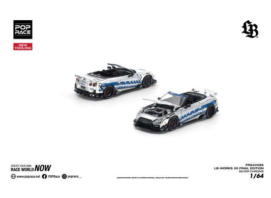 Pre-Order – LB-Works 35 Final Edition, silver/blue chrome 1:64 Pop Race Model (PR640589) – ETA. March 2027