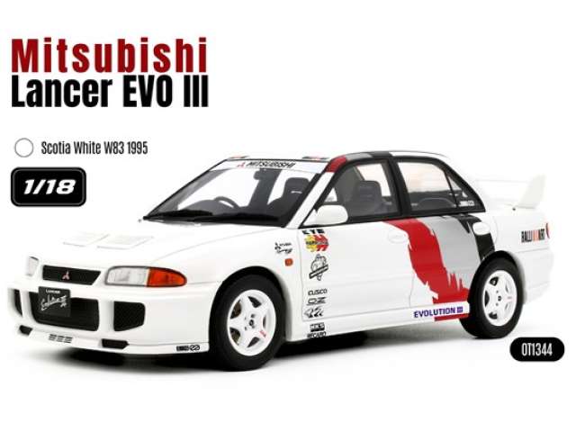 Pre-Order – 1995 Mitsubishi Lancer EVO III Scotia *Resin series*, white W83 1:18 OttOmobile Miniatures Model (OT1344) – ETA. May 2027