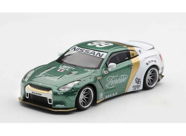 Pre-Order – 2025 Nissan GT-R R35 LB Works Type 1 with Custom Ducktail Auto Finesse, green/white 1:64 Mini GT Model (MGT01093-L) – ETA. April 2027