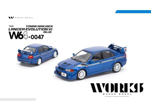 Pre-Order – Mitsubishi Lancer Evolution VI Tommi Makinen, blue 1:64 WORKS Model (W64-0047) – ETA. September 2027