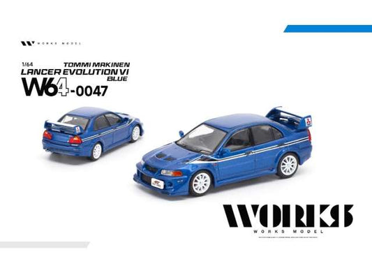 Mitsubishi Lancer Evolution VI Tommi Makinen, blue 1:64 WORKS Model (W64-0047) – ETA. September 2027