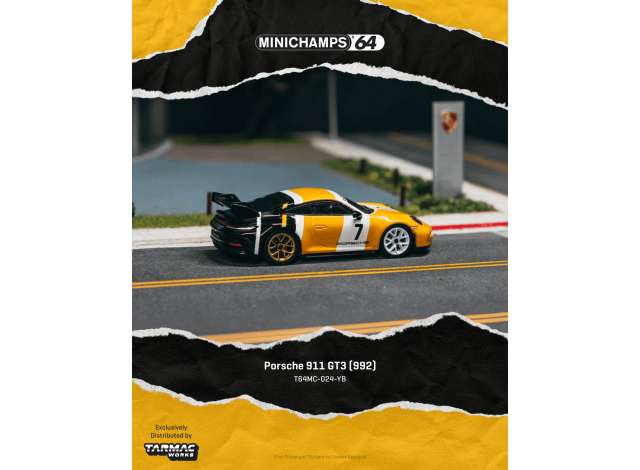Pre-Order – 2022 Porsche 911 (992) GT3, black/yellow 1:64 Tarmac Works Model (TC-T64MC-024-YB) – ETA. April 2027