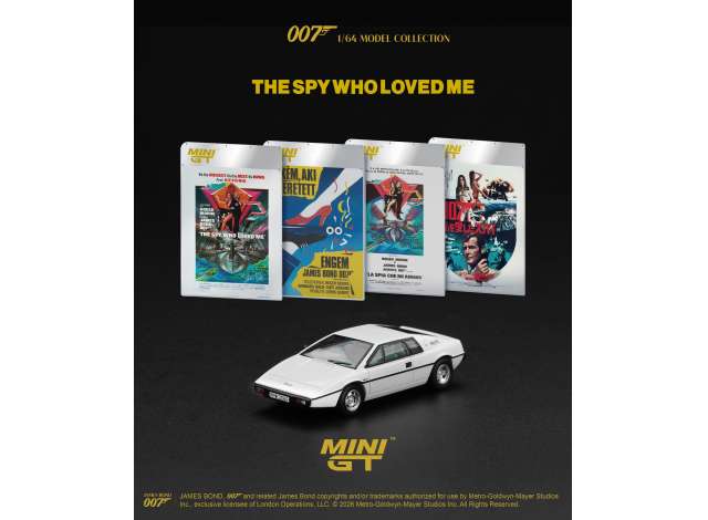 Pre-Order – 1977 Lotus Esprit S1 *The Spy Who Loved Me* Hungarian Blister Packaging, white 1:64 Mini GT Model (MGT00925-007H) – ETA. April 2027