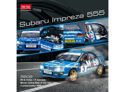 994 Subaru Impreza 555 #3 B.Fisher/R.Kennedy Winner Carling Rally of the Lakes, blue 1:18 SunStar Model (SUN5602) – ETA. March 2027