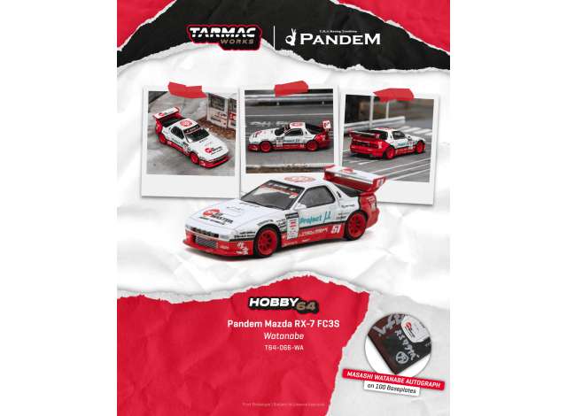 Pre-Order – 2026 Mazda RX-7 (FC3S) Pandem Masashi Watanabe white/red 1:64 Tarmac Works Model (TC-T64-066-WA) – ETA. May 2027