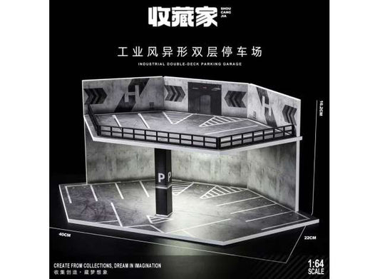 Industrial double-deck parking garage with light, various 1:64 Black Box Diorama Model (SCJ-82079) – ETA. January 2027