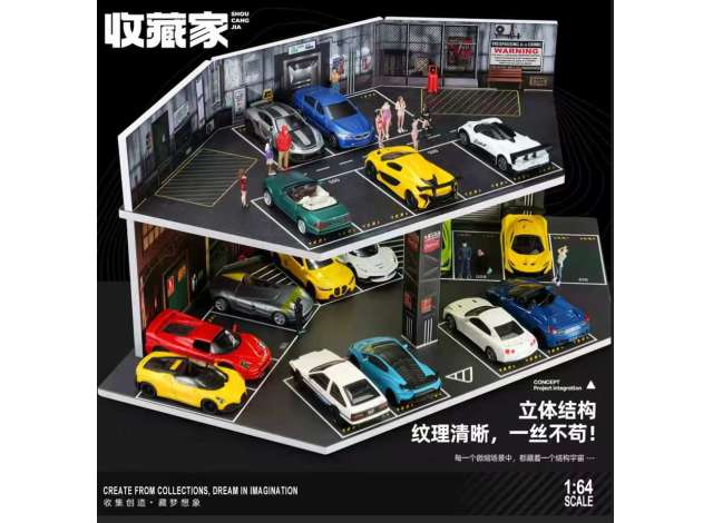 US style double-deck parking garage with light, various 1:64 Black Box Diorama Model (SCJ-82082) – ETA. January 2027