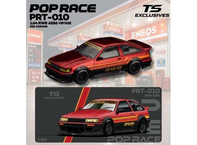 Pre-Order – RWB AE86 Vintage *POPRACE x TOKYO STATION*, red chrome 1:64 Pop Race Model (PRT010) – ETA. September 2027
