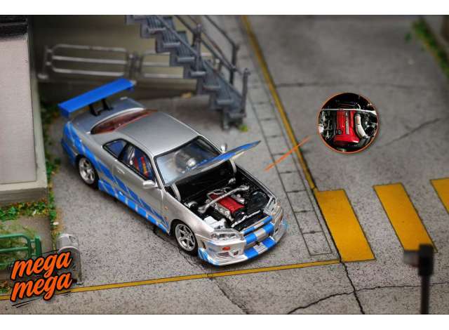Pre-Order – ER34 Skyline *F&F*, silver/blue 1:64 Street Weapon Model (STW342) – ETA. April 2027