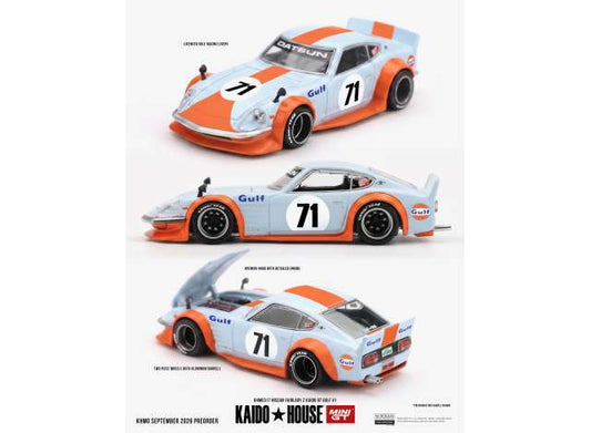 Pre-Order – 1978 Nissan Fairlady Z Kaido GT Gulf V1, blue/orange 1:64 Mini GT Model (MGTKHMG317) – ETA. May 2027