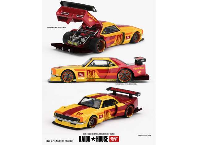 Pre-Order – 1979 Chevrolet Camaro Kaido Racing Team V1, red/yellow 1:64 Mini GT Model (MGTKHMG319) – ETA. May 2027