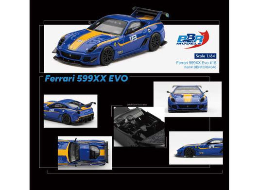 Pre-Order – 2011 Ferrari 599XX EVO #18, blue/orange 1:64 BBR Model (BBRFER64046) – ETA. May 2027