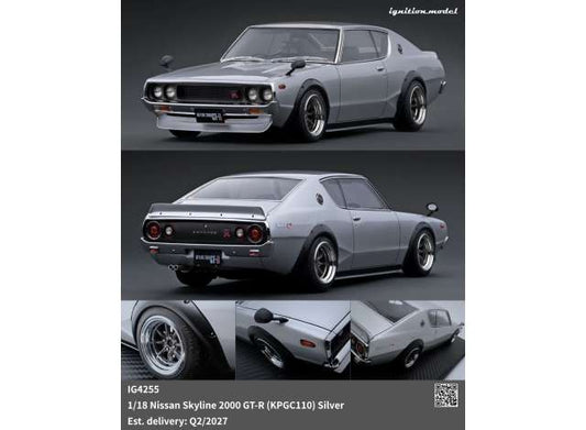 Nissan Skyline 2000 GT-R (KPGC110), silver 1:18 Ignition Model (IG4255) – ETA. September 2027