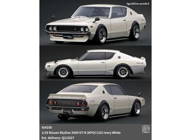 Pre-Order – Nissan Skyline 2000 GT-R (KPGC110), ivory white 1:18 Ignition Model (IG4256) – ETA. September 2027