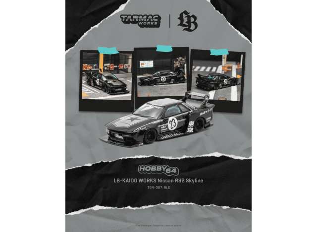 2025 Nissan Skyline (R32) LB-Kaido Works, black 1:64 Tarmac Works Model (TC-T64-097-BLK) – ETA. May/June 2027