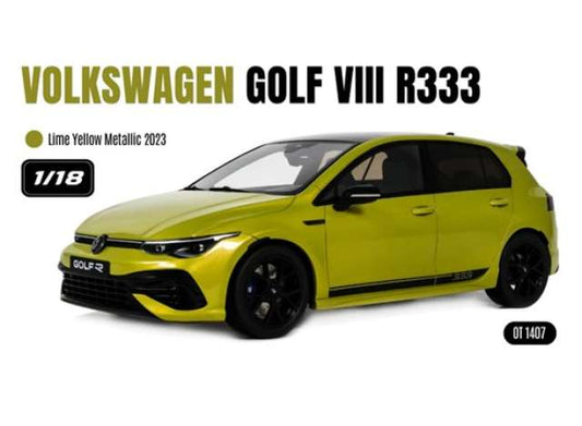 2023 Volkswagen Golf VIII R333 *Resin series*, lime yellow metallic 1:18 OttOmobile Miniatures Model (OT1407) – ETA. May/June 2027