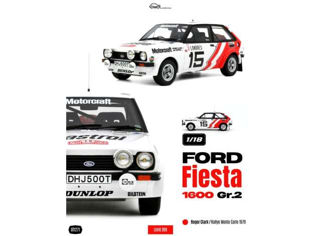 1979 Ford Fiesta 1600 GR.2 #15 R.Clark Rallye Monte Carlo *Resin series*, white/red/black 1:18 OttOmobile Miniatures Model (OT1271) – ETA.