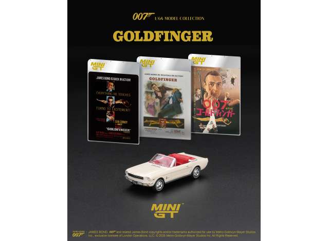 1964 Ford Mustang Convertible *Goldfinger*, cream/red 1:64 Mini GT Model (MGT00928-007E) – ETA. May/June 2027