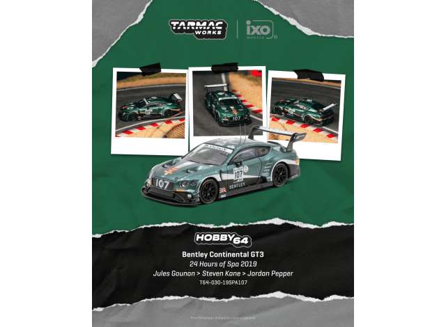 2019 Bentley Continental GT3 #107 Jules Gounon 24 Hours of Spa, green 1:64 Tarmac Works Model (TC-T64-030-19SPA107) – ETA. June/July 2027