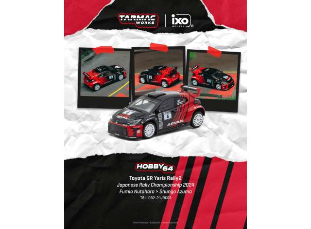 2024 Toyota Yaris GR Rally1 Hybrid #6 Fumio Nutahara Japanese Rally Championship, red/black 1:64 Tarmac Works Model (TC-T64-092-24JRC06)