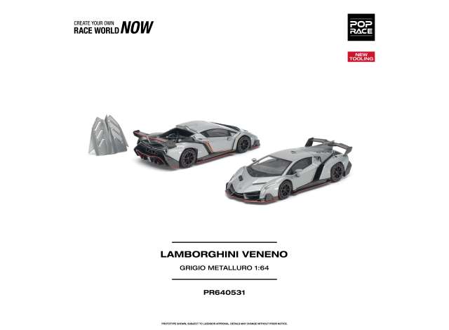 Lamborghini Veneno, Grigio Metalluro 1:64 Pop Race Model (PR640531) – ETA. June/July 2027