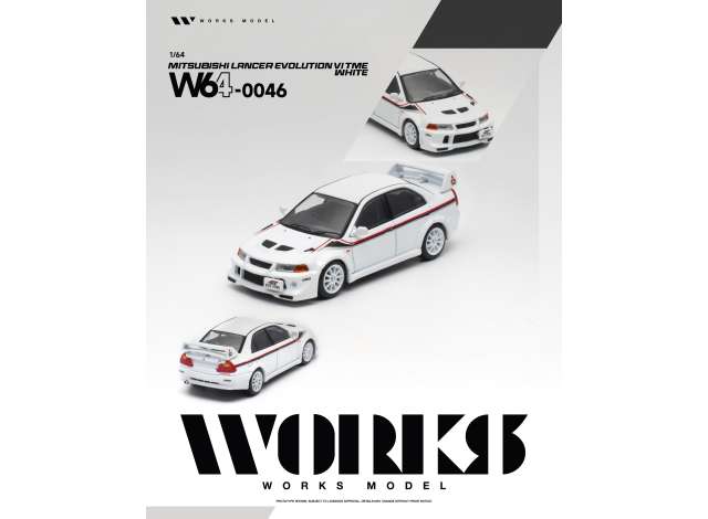 Mitsubishi Lancer Evolution VI Tommi Makinen, white 1:64 Works Model (W64-0046) – ETA. September/October 2027