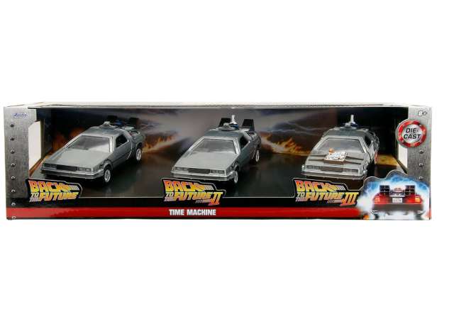 Hollywood Rides 3 pack of Back to the Future (movies 1, 2, 3), grey-silver 1:32 Jada Model (JADA33399) – ETA. April/May 2027