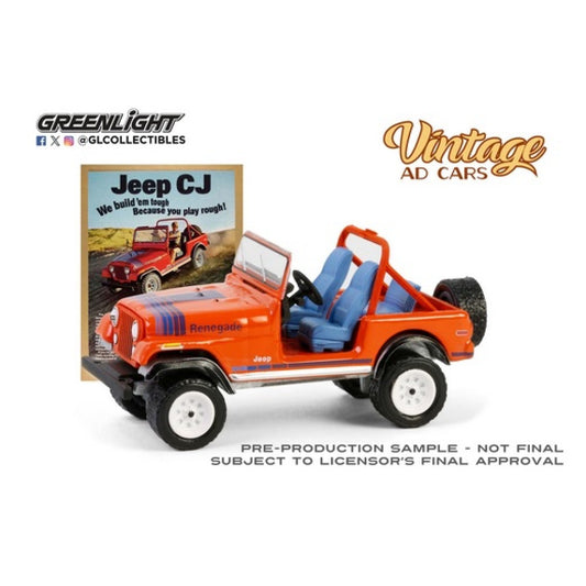 THIS ITEM IS AVAILABLE TO ORDER FROM OUR SUPPLIER - 1:64 GREENLIGHT GL39150-F VINTAGE AD CARS SERIES 11 - 1979 JEEP CJ-7 RENEGADE WE BUILD EM TOUGH BECAUSE YOU PLAY ROUGH