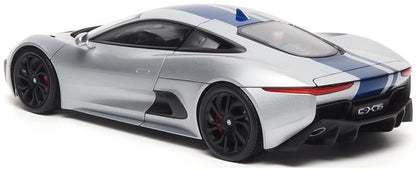 Available to Order – Jaguar C-X75 2013 Lightning Silver w/Gloss Blue Stripes 1:18 (ALM 810601)