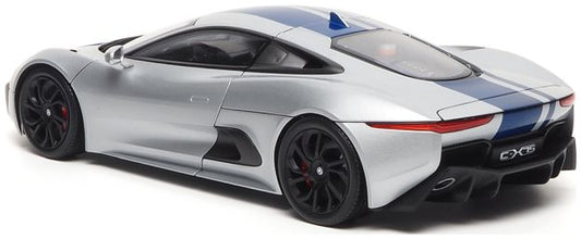 Available to Order – Jaguar C-X75 2013 Lightning Silver w/Gloss Blue Stripes 1:18 (ALM 810601)