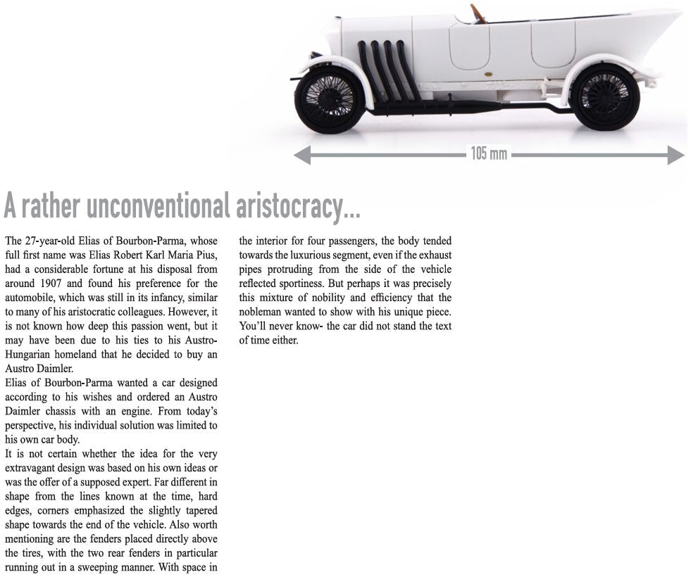 Available to Order – Austro Daimler 22/86ps Spezial 'prince Elias of Parma' White 1:43 Autocult Model (ATC 01022)