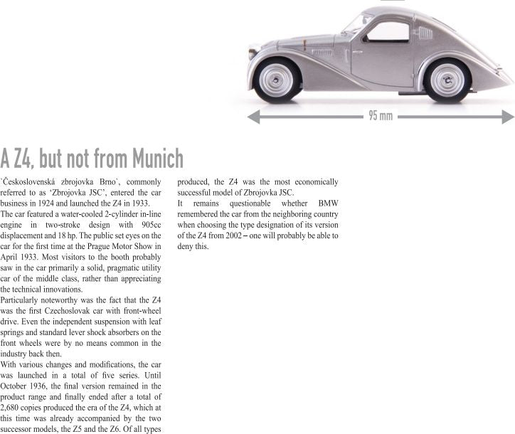 Available to Order – Zbrojovka Z4 1000 Mil Silver Metallic 1:43 Autocult Model (ATC 02031)