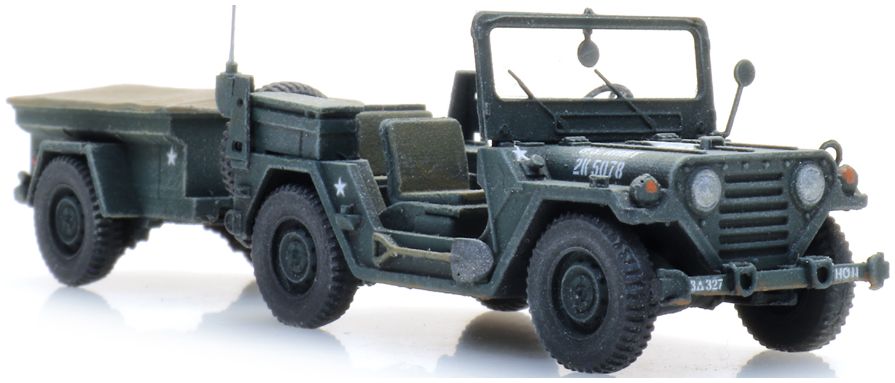 M151 Jeep + M416 Trailer Forest Green (US) Ready-Made, Painted 1:87 Artitec Model (view 2)