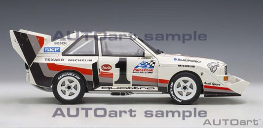 Available To Order – Audi Quattro S1 Pikes Peak Winner 1987 Rohrl #1 (Full Openings) 1:18 (AUT 88700)