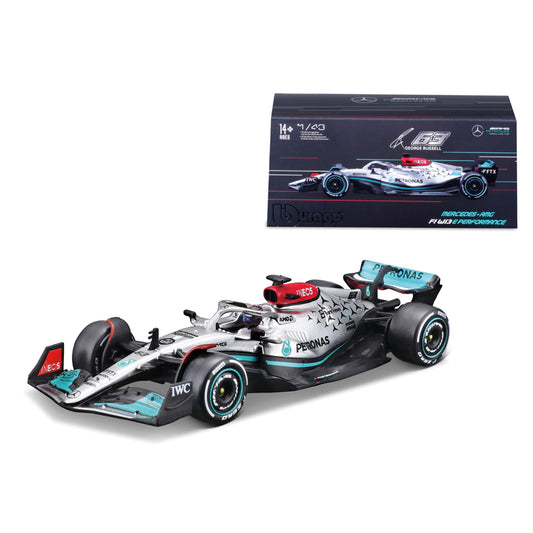 1:43 Burago Mercedes-AMG 2022 F1 W13 E Performance #63 George Russell with Helmet 38066R
