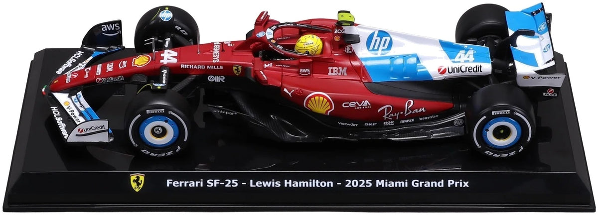 Available To Order – Ferrari SF-25 2025 Hamilton w/Helmet Miami GP 1:24 Bburago Model (BUR 26828H)