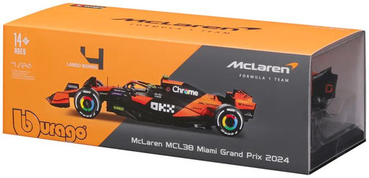 Available to Order – McLaren MCL38 F1 2024 Norris w/Helmet 1:24 (BUR 28033N)