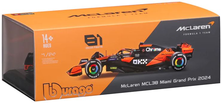 Available to Order – McLaren MCL38 F1 2024 Piastri w/Helmet 1:24 (BUR 28033P)