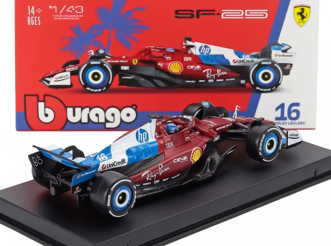 Available To Order – Ferrari F1 SF-25 #16 Miami GP 2025 Charles Leclerc w/Driver + Case 1:43 Bburago Model (BUR 36852-16-MIAMI)